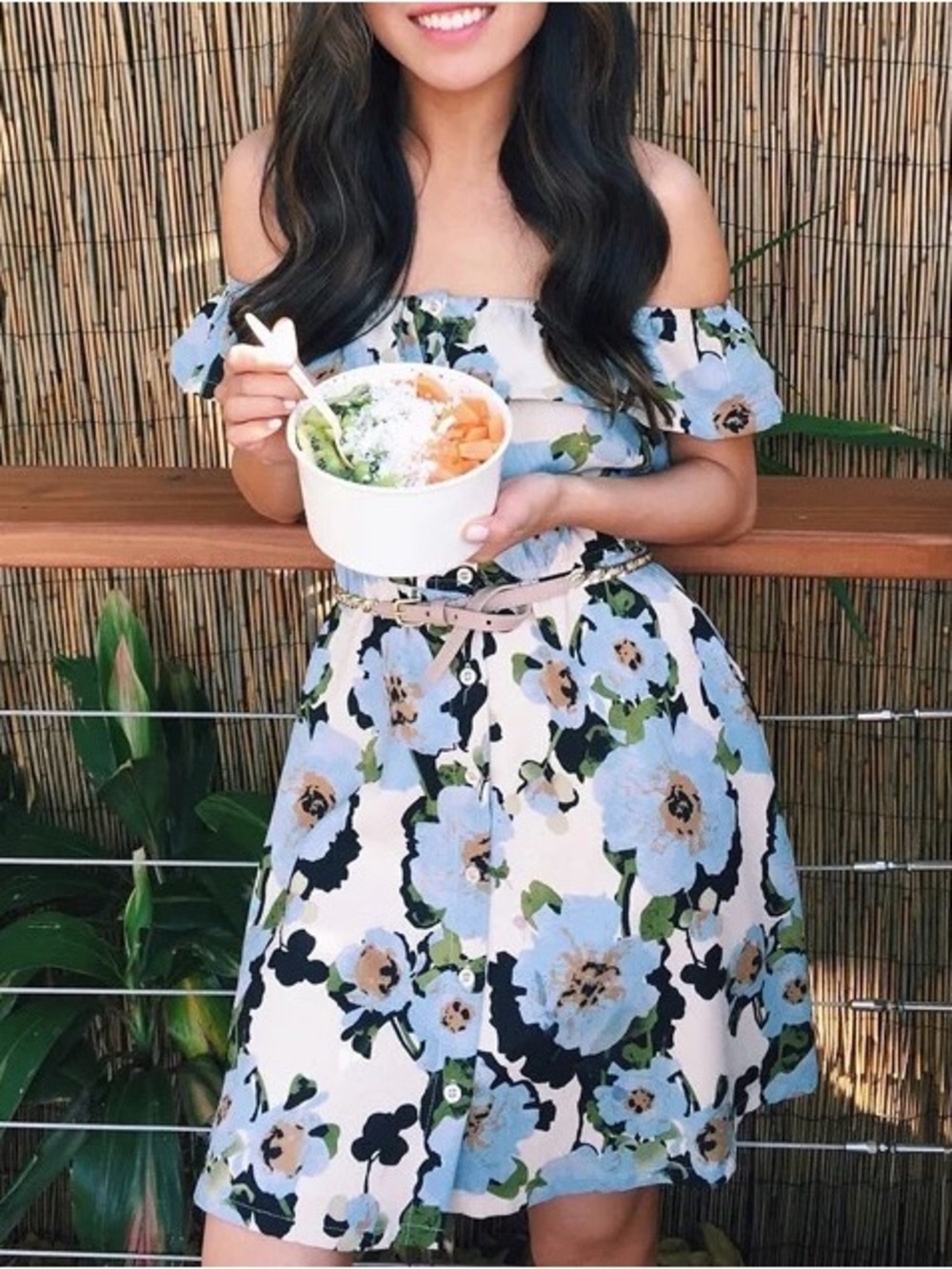 Floral Off-Shoulder Dress - Blue/Cream - Picture 4 of 4